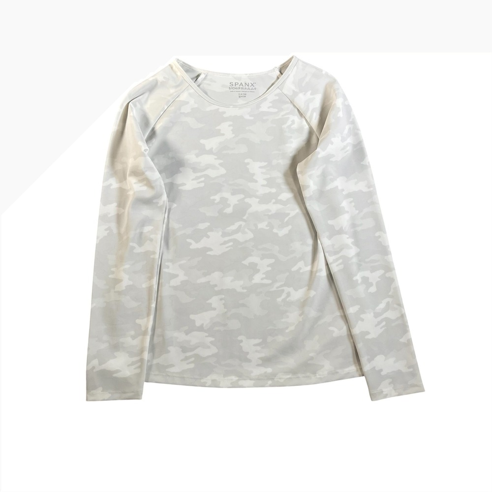 Spanx Womens White Camo Long Sleeve Rash Guard Swim Shirt 50130R Size Small
